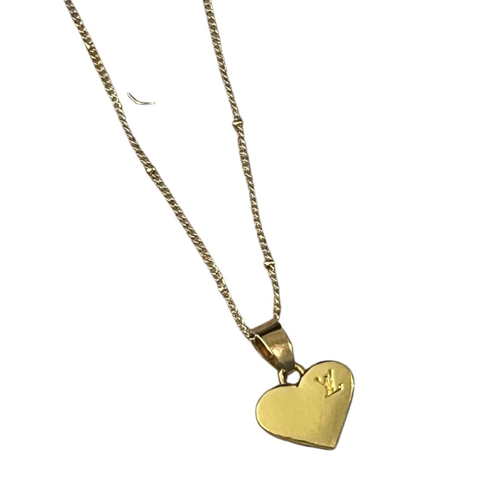 Upcycled Louis Vuitton logo double sided heart zip charm on a Gold neckl… - Picture 5 of 7